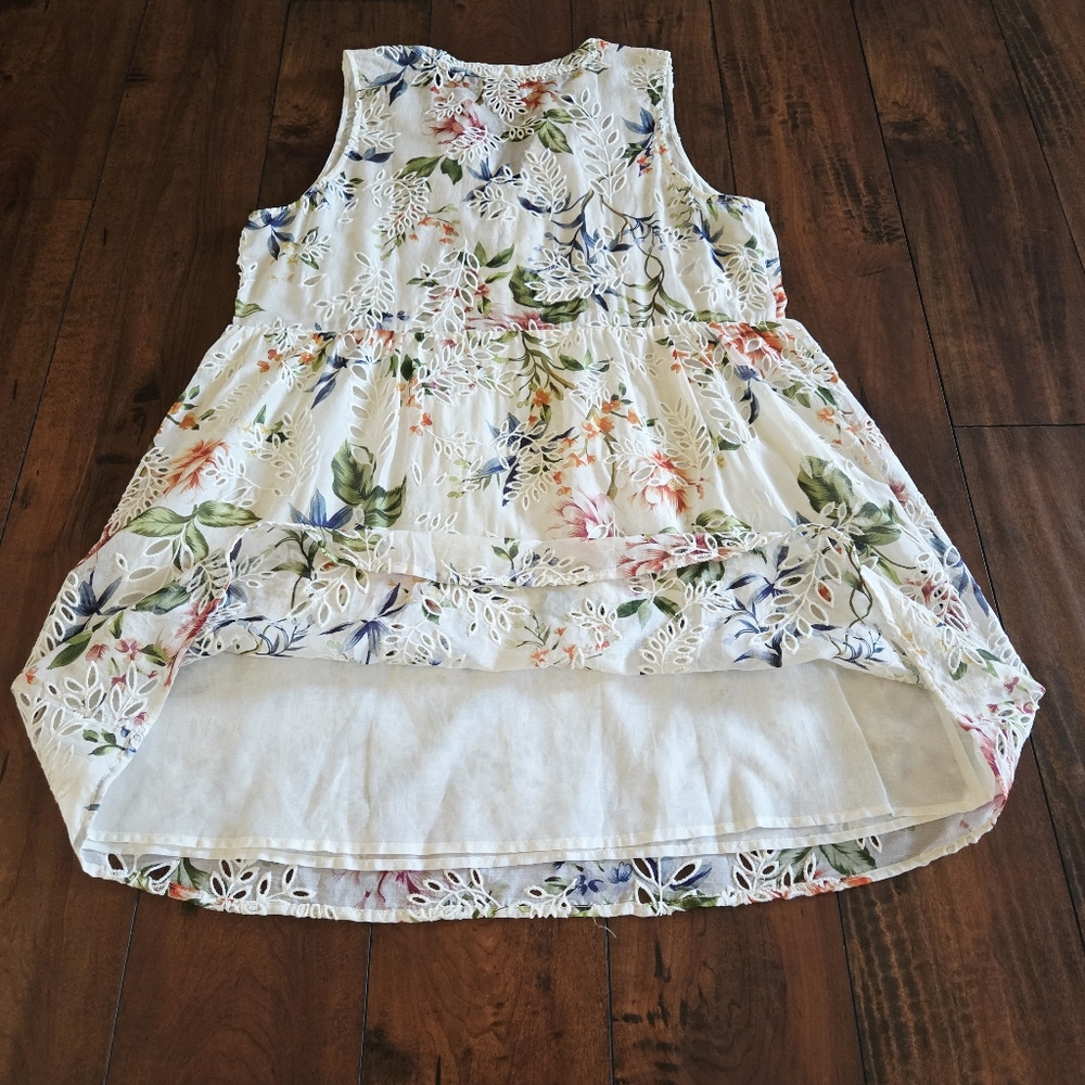 Johnny Was Jade Caprice Women Floral Lace Up Eyelet Silk Blend Mini Dress Size L - Picture 9 of 10